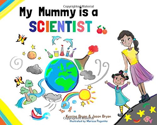 Book cover: mother and daughter with science-themed illustrations.