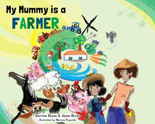 Children’s book cover depicting a farm scene with a mother and child.