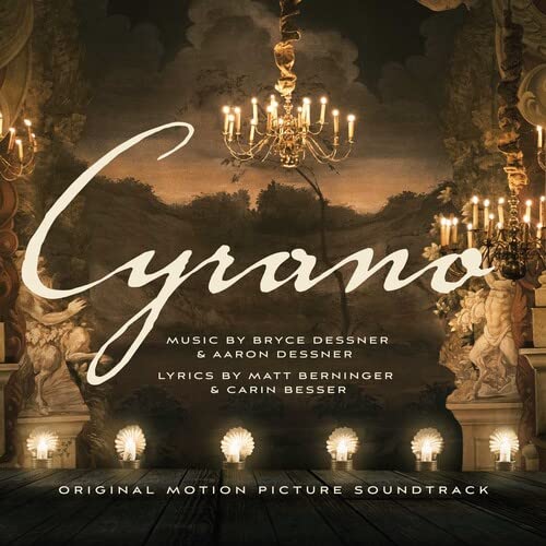 “Cyrano” soundtrack vinyl cover with ornate stage, chandeliers, and statues.