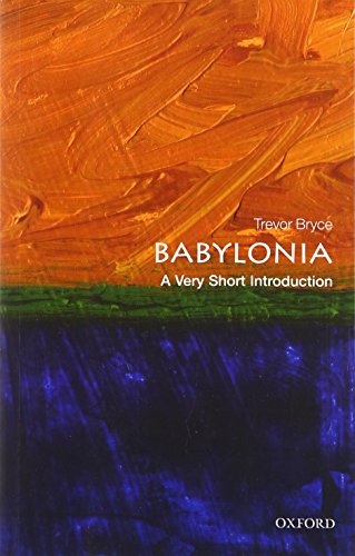 Book cover for Babylonia: A Very Short Introduction with abstract orange, green, and blue paint.