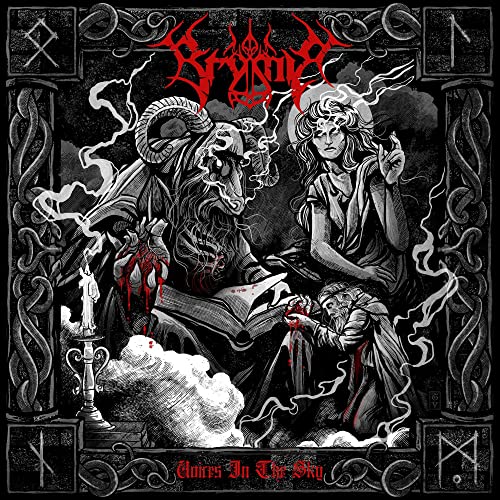 Black and white album cover depicting demonic and angelic figures with runes.