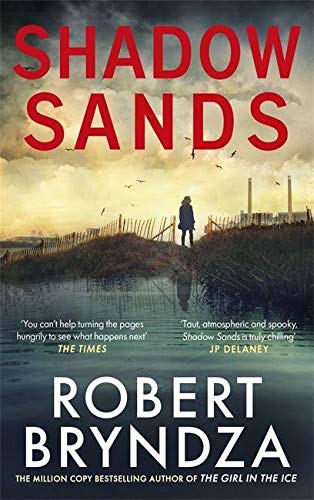 Book cover: "Shadow Sands" by Robert Bryndza, featuring a lone figure on a beach.