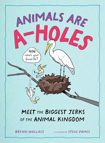 Book cover with cartoon stork, nest, and baby birds being ejected.