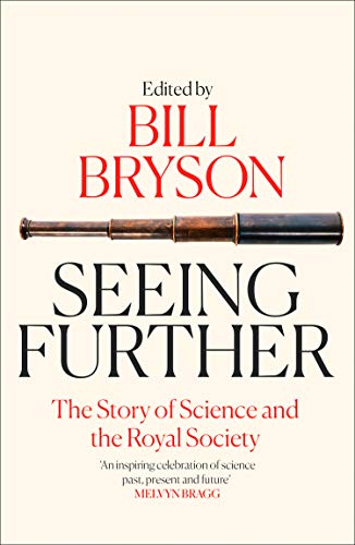 Book cover: “Seeing Further” by Bill Bryson, with a telescope image.