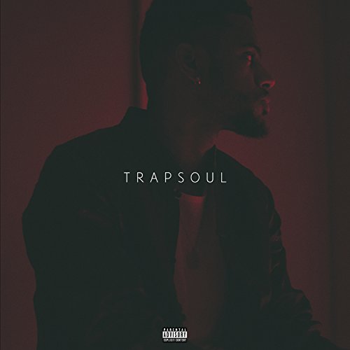 Bryson Tiller album cover, “TRAPSOUL”, moody red lighting, side profile.