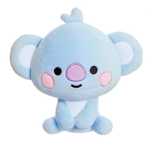 Light blue Koya plush toy with pink cheeks and black eyes.