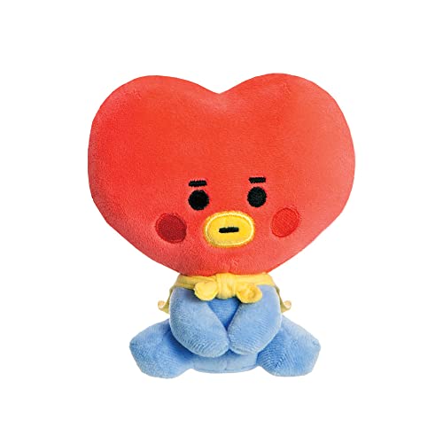 Red heart-shaped Tata plush with blue pajama-like bottoms, BT21 character.