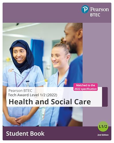 BTEC Health and Social Care student book cover with three healthcare workers.