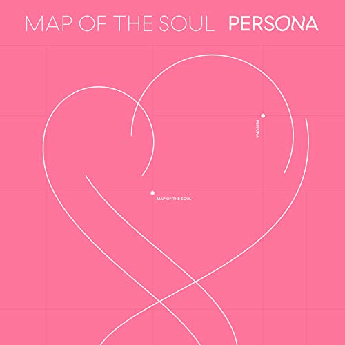 Pink album cover with white heart outline and text "MAP OF THE SOUL PERSONA".