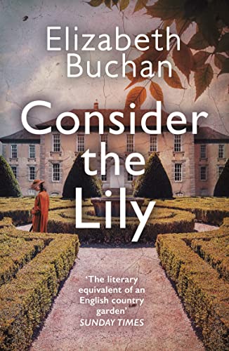 Book cover: grand house, formal garden, and a figure in red.
