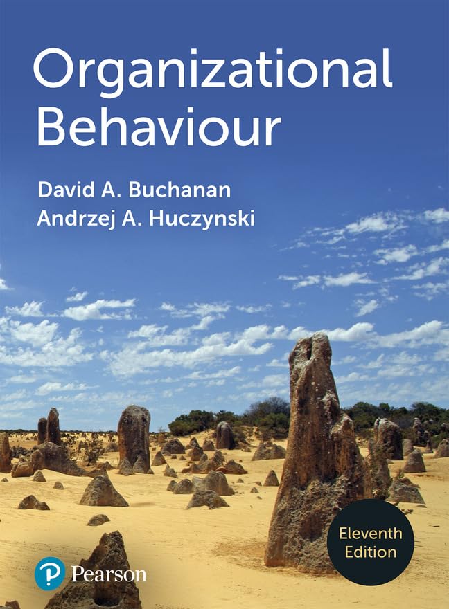 Textbook cover titled Organizational Behaviour by Buchanan and Huczynski featuring the Pinnacles desert landscape.