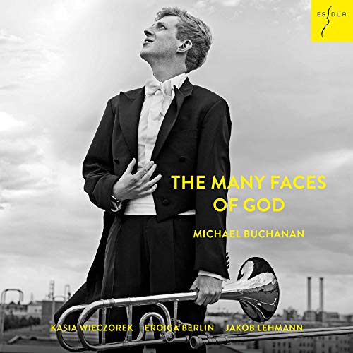 CD cover: Man in a suit with a trombone, titled "The Many Faces Of God".