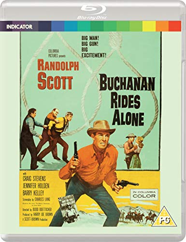 Blu-ray cover art for Buchanan Rides Alone featuring a cowboy holding a handgun.