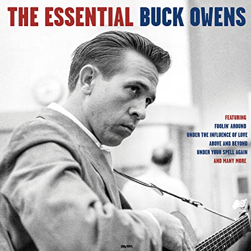 Album cover for “The Essential Buck Owens” featuring a portrait of the artist.