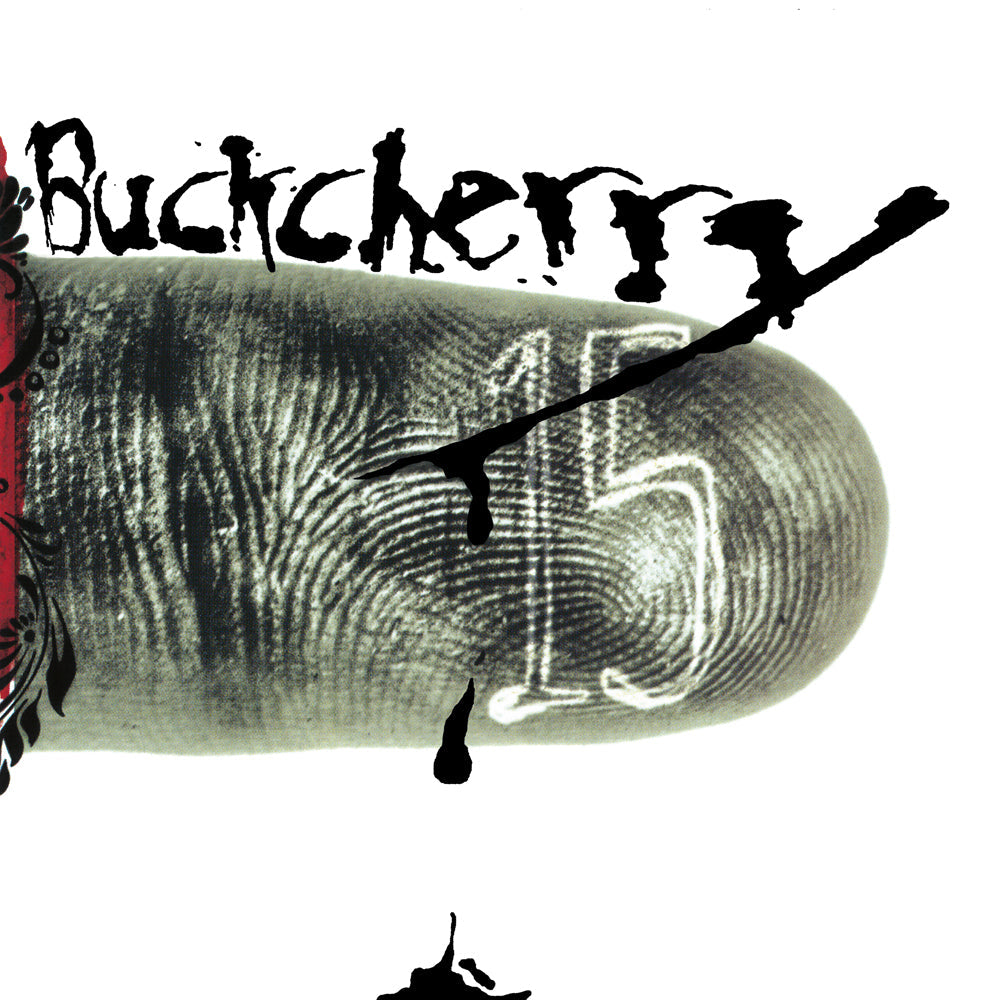 Buckcherry album cover: a fingerprint with the number 15 and ink splatters.