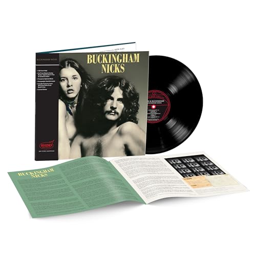 Buckingham Nicks vinyl record album cover, disc, and open gatefold liner notes.