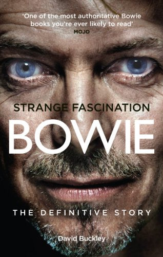 Book cover featuring a close-up of David Bowie's face with blue eyes and stubble.