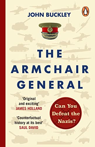 Book cover: "The Armchair General" with military vehicles and a helmet.