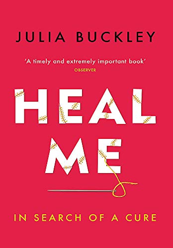 Book cover: "Heal Me" by Julia Buckley, title stitched with red thread.