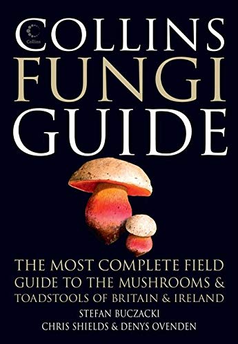 Book cover for Collins Fungi Guide featuring two mushrooms against a black background.