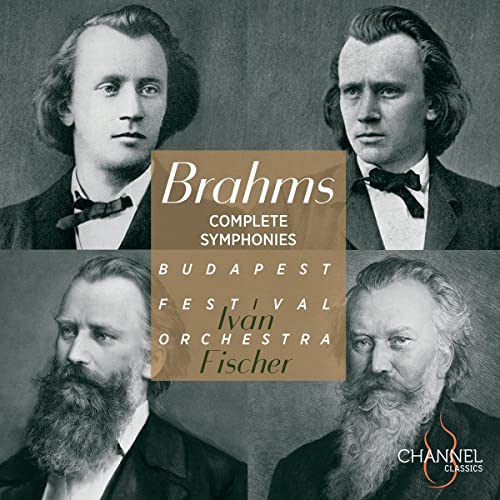 CD cover featuring four portraits of composer Johannes Brahms.