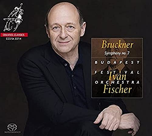 CD cover featuring a man in a suit with text about Bruckner's Symphony No. 7.