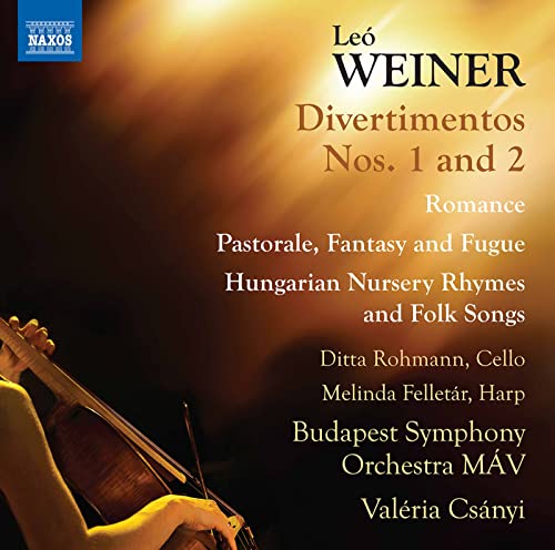 CD cover featuring a cellist, text listing composer Leó Weiner and musical pieces.