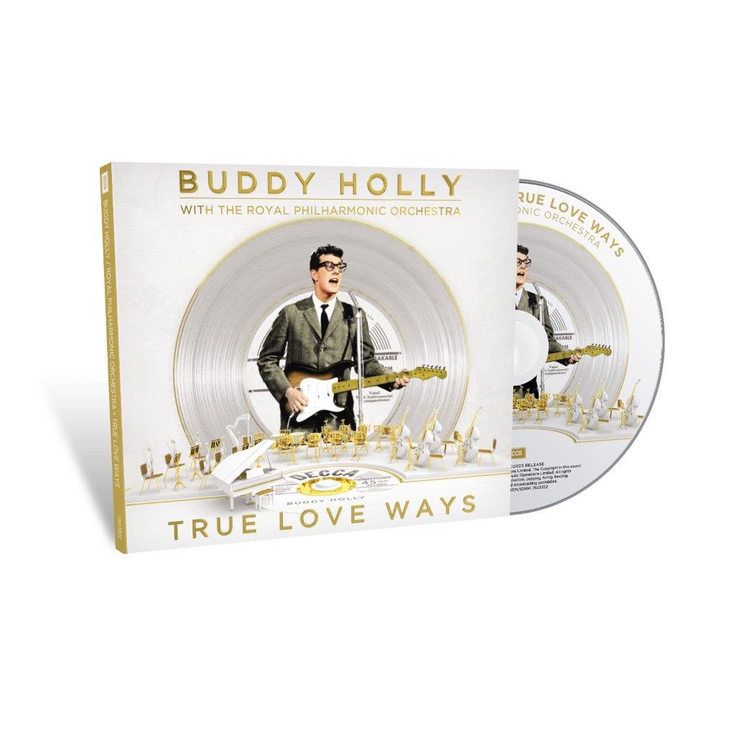 Buddy Holly "True Love Ways" CD with orchestra imagery and case.