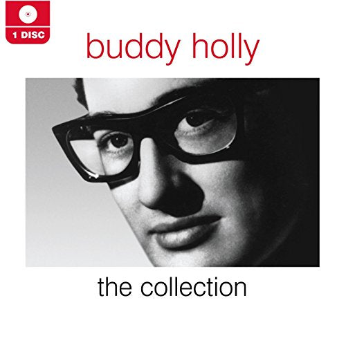 Buddy Holly CD cover: black and white portrait with glasses.