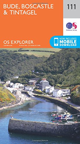 Ordnance Survey Explorer map 111 cover showing a coastal harbor scene in Cornwall.