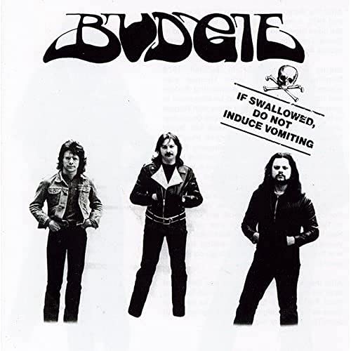 Budgie album cover: three men and a skull & crossbones graphic.