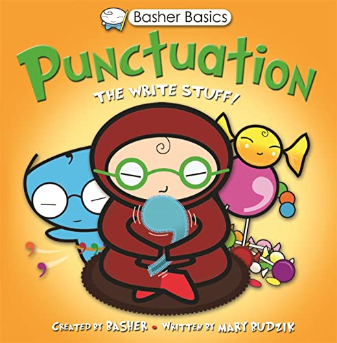 Book cover: “Basher Basics: Punctuation” with cartoon characters and bright colors.