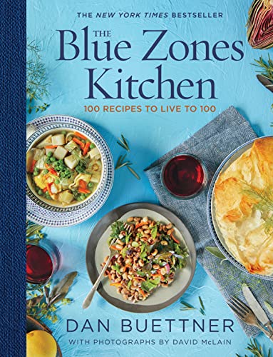 Cookbook with 100 recipes, blue accents, and likely images of food and seniors.