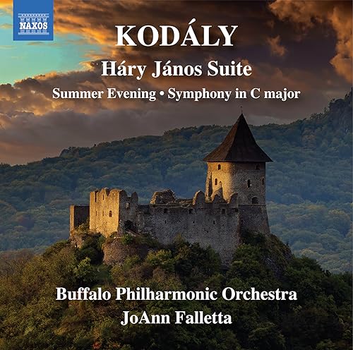 CD cover featuring a castle ruin at sunset, text “Kodály” and orchestra details.