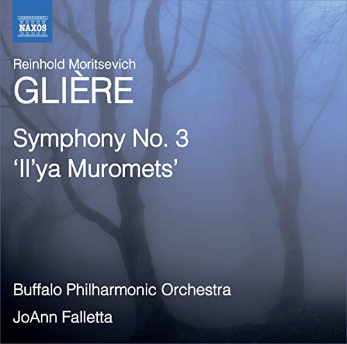 CD cover for Glière’s Symphony No. 3 with a misty forest scene.