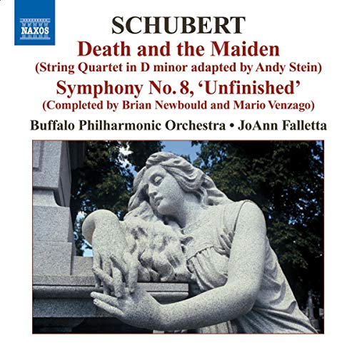 CD cover featuring text about Schubert and a stone sculpture of a woman.