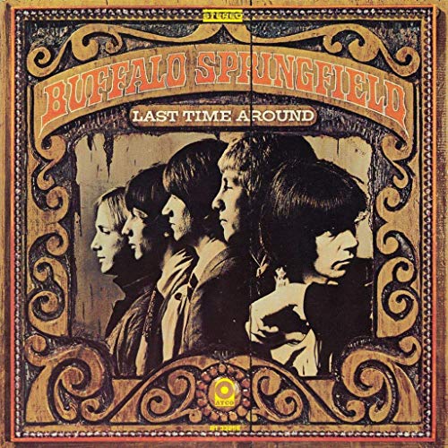 "Album cover of Buffalo Springfield's 'Last Time Around' with a sepia-toned band photo."