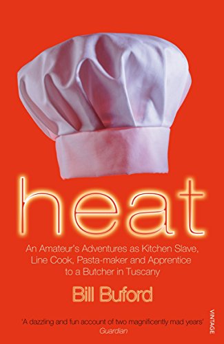 Book cover: red background, chef’s hat, and the title “Heat” in glowing letters.
