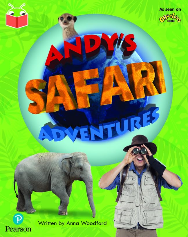 Book cover featuring Andy’s Safari Adventures with animals and a presenter.