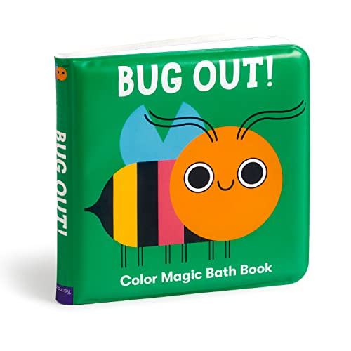 Green and orange bath book with a cartoon bee on the cover.