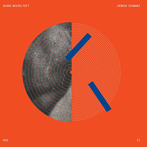 Orange album cover with a circular graphic, concentric lines, and two blue diagonal bars.