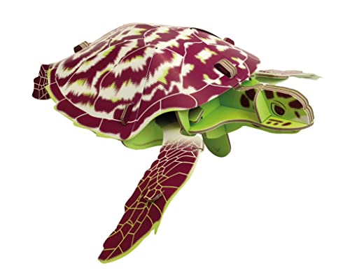 Cardboard Hawksbill turtle model with patterned shell and moving flippers.