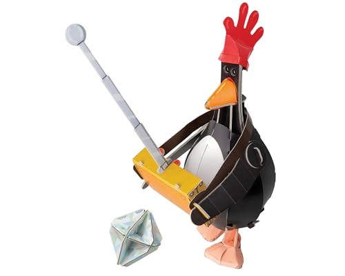 Feathers McGraw penguin build-it kit from Wallace & Gromit, with crumpled paper.