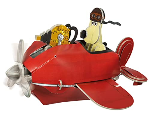 Red metal model airplane with Wallace and Gromit figures inside.