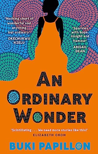 Book cover: silhouette of a woman in orange against a blue patterned background.