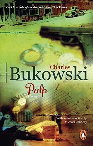 Book cover for “Pulp” by Charles Bukowski, featuring a gun and beer.