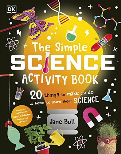 Book cover with science icons, a lightbulb, and colorful illustrations.