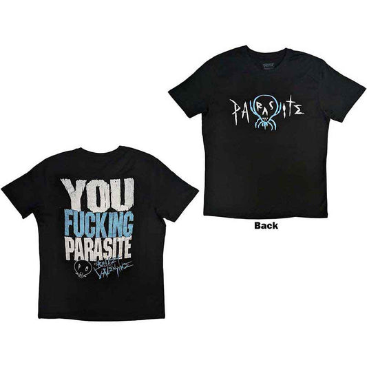 Black t-shirt with white "Parasite" album art back print, Bullet For My Valentine logo.