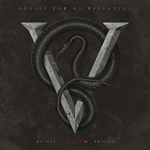 A black snake coiled around a stone V-shaped emblem on a dark background.