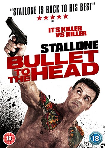 Sylvester Stallone holds a handgun in the Bullet to the Head DVD cover art.